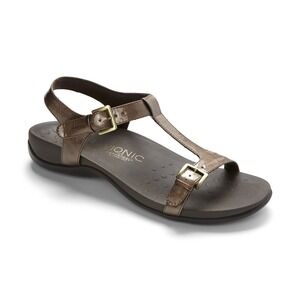 Vionic Adrienne T Strap Size 11 Bronze Metallic Orthotic Sandals (clo460)